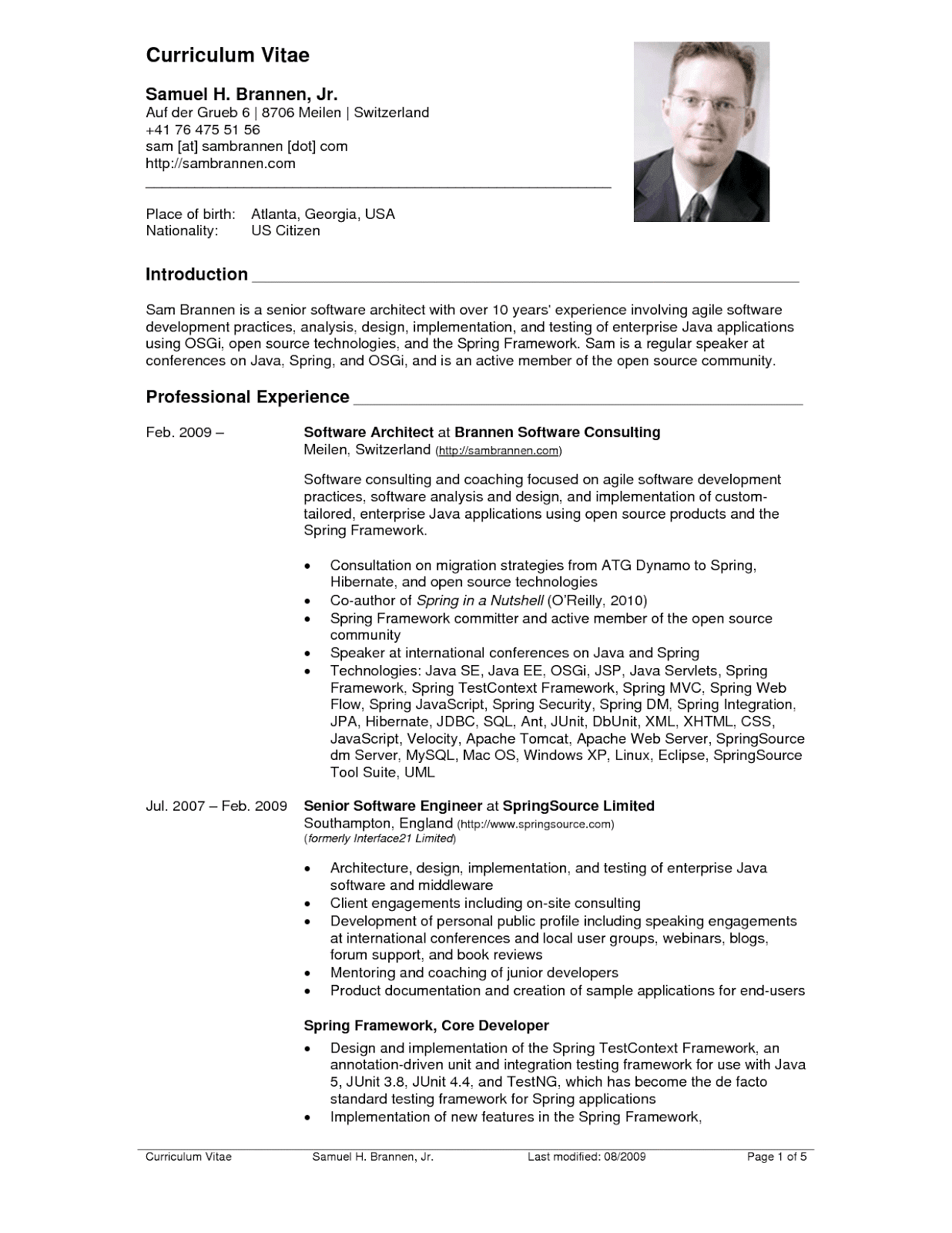 Microsoft software developer resume